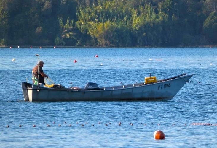 Pescatore del lago di Bolsena con la sua barca