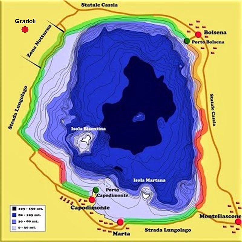 Mappa del lago di Bolsena