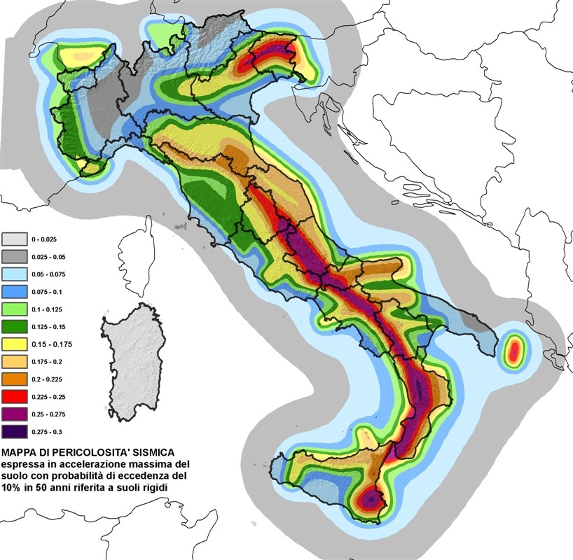 Mappa sismica dei terremoti in Italia